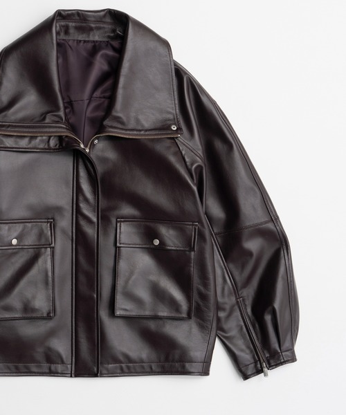 MAISON SPECIAL（メゾンスペシャル）の「Oversized Stand Collar Leather Blouson/オーバースタンドカラーレザーブルゾン（ブルゾン・レディース・ブラウン/ブラック・FREE）」の14枚目の写真