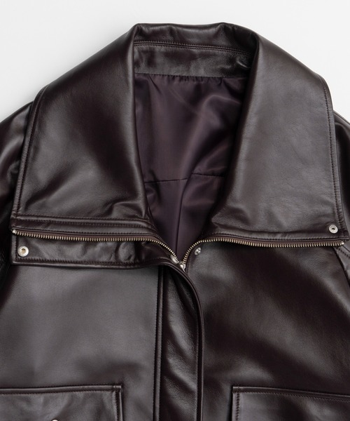MAISON SPECIAL（メゾンスペシャル）の「Oversized Stand Collar Leather Blouson/オーバースタンドカラーレザーブルゾン（ブルゾン・レディース・ブラウン/ブラック・FREE）」の15枚目の写真