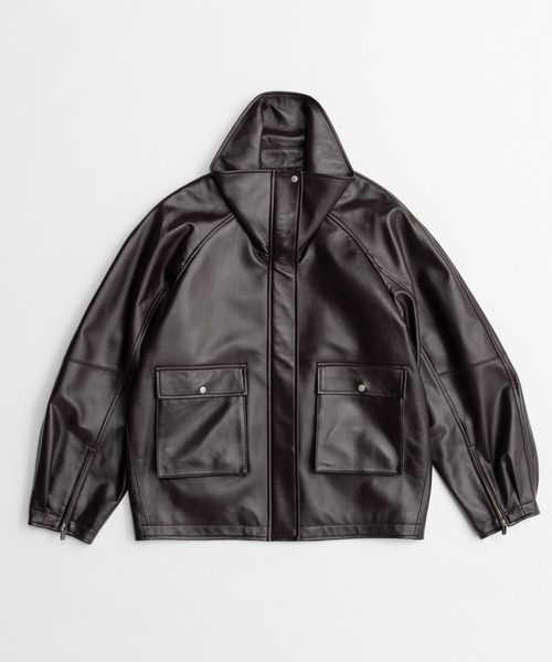 MAISON SPECIAL（メゾンスペシャル）の「Oversized Stand Collar Leather Blouson/オーバースタンドカラーレザーブルゾン（ブルゾン・レディース・ブラウン/ブラック・FREE）」の20枚目の写真