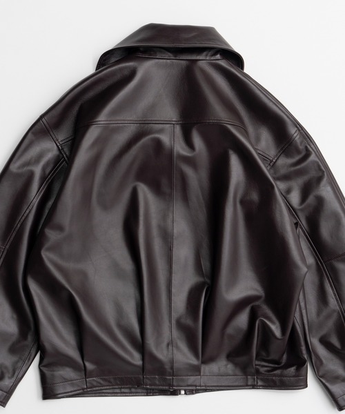 MAISON SPECIAL（メゾンスペシャル）の「Oversized Stand Collar Leather Blouson/オーバースタンドカラーレザーブルゾン（ブルゾン・レディース・ブラウン/ブラック・FREE）」の22枚目の写真