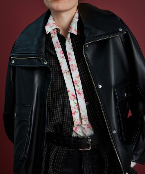 Oversized Stand Collar Leather Blouson/オーバースタンドカラー