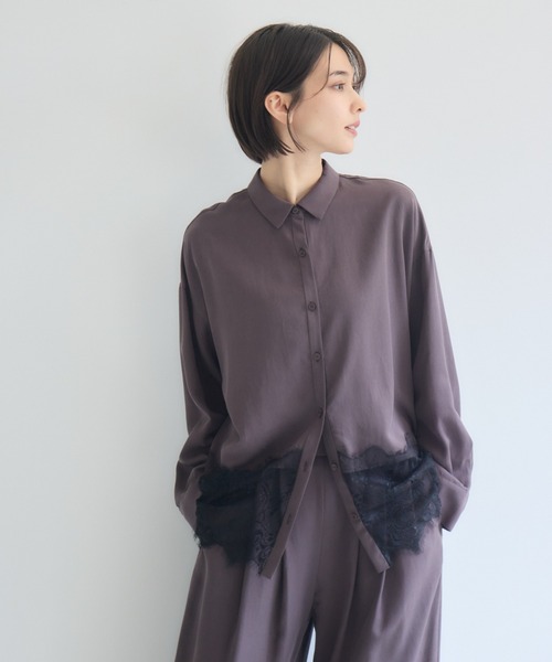 KATHARINE ROSS(キャサリンロス)の「裾レースシャツ(シャツ/ブラウス・レディース・アイボリー/ダークブラウン/ブラック・FREE)」の3枚目の写真