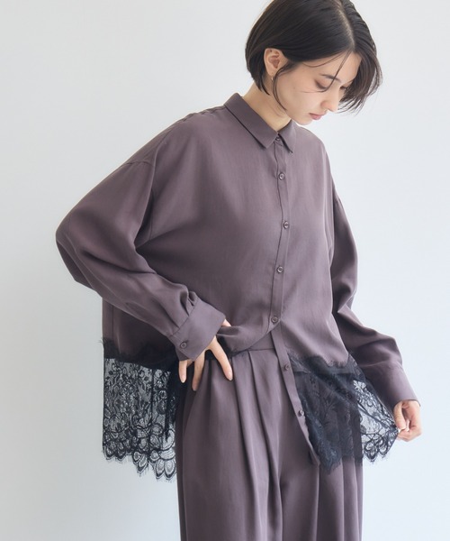 KATHARINE ROSS(キャサリンロス)の「裾レースシャツ(シャツ/ブラウス・レディース・アイボリー/ダークブラウン/ブラック・FREE)」の6枚目の写真