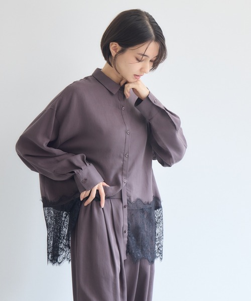 KATHARINE ROSS(キャサリンロス)の「裾レースシャツ(シャツ/ブラウス・レディース・アイボリー/ダークブラウン/ブラック・FREE)」の7枚目の写真