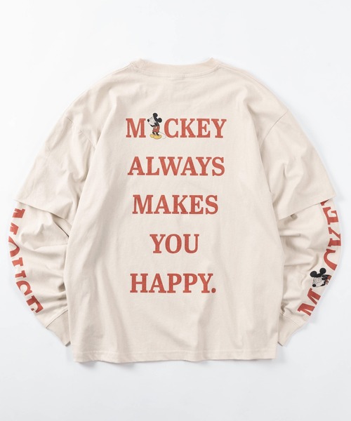 Disney(ディズニー)の「【71】【Disney/ディズニー】ミッキーマウス フェイクレイヤード ユーズド加工 プリントクルーネック ロングスリーブTシャツ/ロンT/ヴィンテージ風/ユニセックス/レディース/メンズ(Tシャツ/カットソー・レディース・ブラック/アイボリー系/ブラック系/アイボリー・M/L/XL)」の4枚目の写真