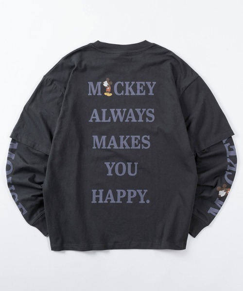 Disney(ディズニー)の「【71】【Disney/ディズニー】ミッキーマウス フェイクレイヤード ユーズド加工 プリントクルーネック ロングスリーブTシャツ/ロンT/ヴィンテージ風/ユニセックス/レディース/メンズ(Tシャツ/カットソー・レディース・ブラック/アイボリー系/ブラック系/アイボリー・M/L/XL)」の2枚目の写真