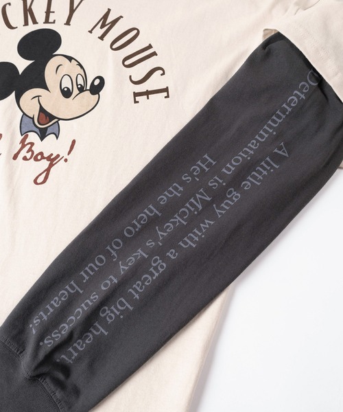 Disney(ディズニー)の「【71】【Disney/ディズニー】ミッキーマウス フェイクレイヤード ユーズド加工 プリントクルーネック ロングスリーブTシャツ/ロンT/ヴィンテージ風/ユニセックス/レディース/メンズ(Tシャツ/カットソー・レディース・ブラック/アイボリー系/ブラック系/アイボリー・M/L/XL)」の18枚目の写真