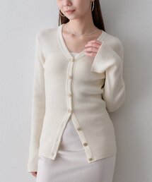 〈WEB限定カラーあり〉リブニットVネックカーディガン