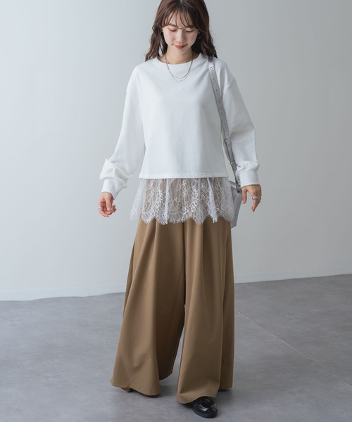 SABUROKU(サブロク)の「【SABUROKU】 裾レース で 華やぐ 裏毛 ペプラム プルオーバー(Tシャツ/カットソー・レディース・チャコールグレー/ホワイト/カーキ・M/L)」の9枚目の写真