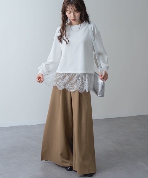 SABUROKU(サブロク)の「【SABUROKU】 裾レース で 華やぐ 裏毛 ペプラム プルオーバー(Tシャツ/カットソー・レディース・チャコールグレー/ホワイト/カーキ・M/L)」の12枚目の写真