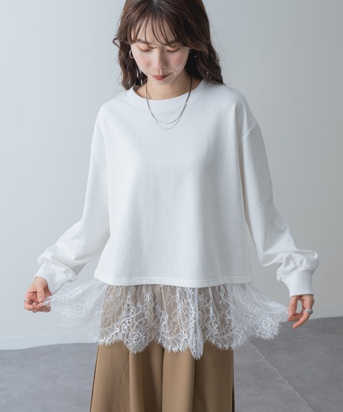 SABUROKU(サブロク)の「【SABUROKU】 裾レース で 華やぐ 裏毛 ペプラム プルオーバー(Tシャツ/カットソー・レディース・チャコールグレー/ホワイト/カーキ・M/L)」の14枚目の写真