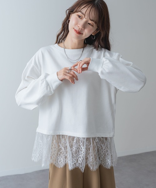 SABUROKU(サブロク)の「【SABUROKU】 裾レース で 華やぐ 裏毛 ペプラム プルオーバー(Tシャツ/カットソー・レディース・チャコールグレー/ホワイト/カーキ・M/L)」の15枚目の写真