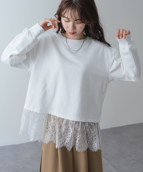 SABUROKU(サブロク)の「【SABUROKU】 裾レース で 華やぐ 裏毛 ペプラム プルオーバー(Tシャツ/カットソー・レディース・チャコールグレー/ホワイト/カーキ・M/L)」の16枚目の写真