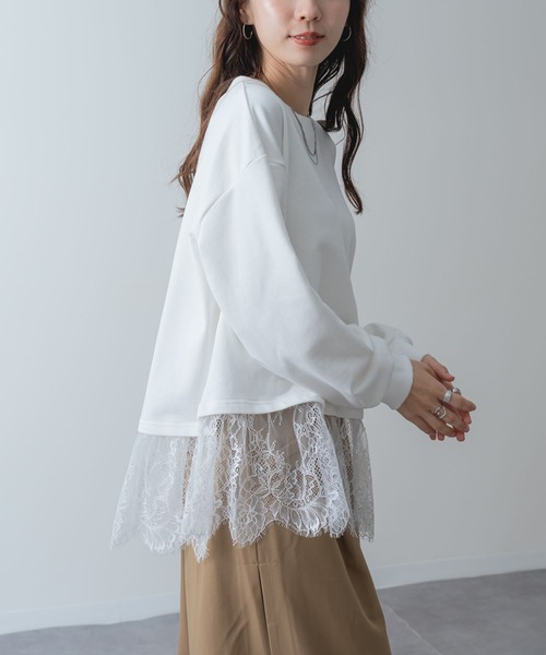 SABUROKU(サブロク)の「【SABUROKU】 裾レース で 華やぐ 裏毛 ペプラム プルオーバー(Tシャツ/カットソー・レディース・チャコールグレー/ホワイト/カーキ・M/L)」の17枚目の写真