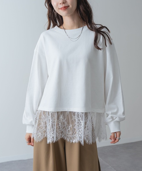 SABUROKU(サブロク)の「【SABUROKU】 裾レース で 華やぐ 裏毛 ペプラム プルオーバー(Tシャツ/カットソー・レディース・チャコールグレー/ホワイト/カーキ・M/L)」の10枚目の写真