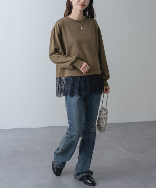 SABUROKU(サブロク)の「【SABUROKU】 裾レース で 華やぐ 裏毛 ペプラム プルオーバー(Tシャツ/カットソー・レディース・チャコールグレー/ホワイト/カーキ・M/L)」の20枚目の写真