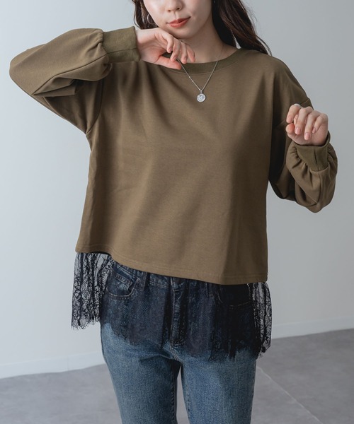 SABUROKU(サブロク)の「【SABUROKU】 裾レース で 華やぐ 裏毛 ペプラム プルオーバー(Tシャツ/カットソー・レディース・チャコールグレー/ホワイト/カーキ・M/L)」の21枚目の写真