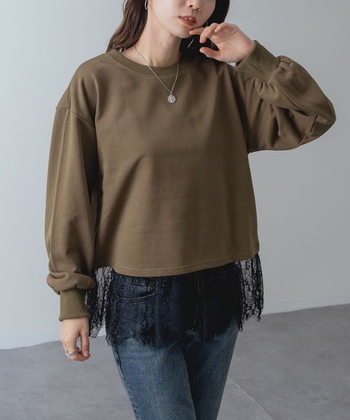 SABUROKU(サブロク)の「【SABUROKU】 裾レース で 華やぐ 裏毛 ペプラム プルオーバー(Tシャツ/カットソー・レディース・チャコールグレー/ホワイト/カーキ・M/L)」の22枚目の写真