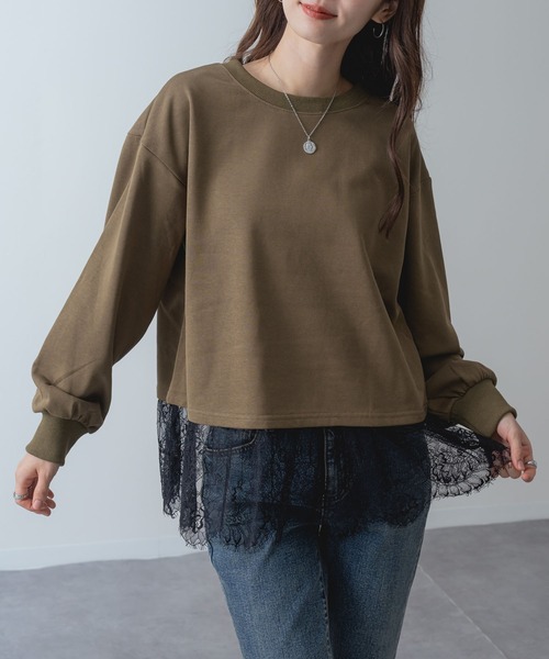 SABUROKU(サブロク)の「【SABUROKU】 裾レース で 華やぐ 裏毛 ペプラム プルオーバー(Tシャツ/カットソー・レディース・チャコールグレー/ホワイト/カーキ・M/L)」の18枚目の写真