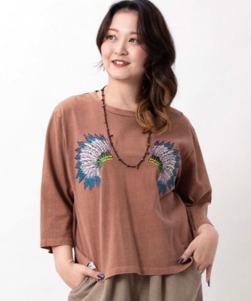 チャイハネ(チャイハネ)の「【チャイハネ】ピグネイTシャツ(Tシャツ/カットソー・レディース・ホワイト/カーキ/ブラウン・FREE)」の6枚目の写真