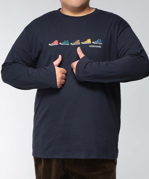 CONVERSE(コンバース)の「Tシャツ 長袖 メンズ 大きいサイズ アンクルパッチ / 5シューズ ロングスリーブ カットソー CONVERSE (コンバース)(Tシャツ/カットソー・メンズ・グリーン/ネイビー/ライトベージュ/ブラック・3L/4L/5L)」の4枚目の写真