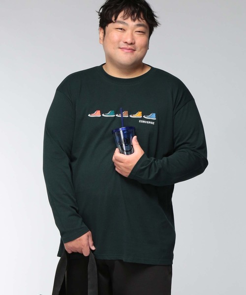 CONVERSE(コンバース)の「Tシャツ 長袖 メンズ 大きいサイズ アンクルパッチ / 5シューズ ロングスリーブ カットソー CONVERSE (コンバース)(Tシャツ/カットソー・メンズ・グリーン/ネイビー/ライトベージュ/ブラック・3L/4L/5L)」の3枚目の写真