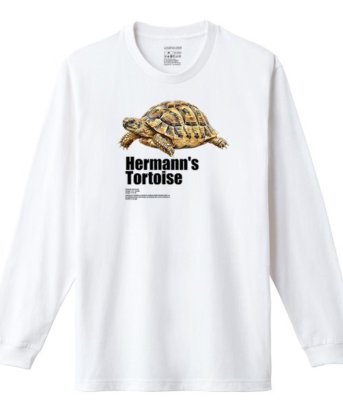 Moftique（モフティック）の「Moftique（モフティック） 長袖Tシャツ ヘルマンリクガメ 亀 爬虫類 ペット アニマル プリント Tシャツ 長袖 ロンT ロングTシャツ トップス カットソー メンズ レディース ユニセックス 春 秋（Tシャツ/カットソー・メンズ・ブラック/ホワイト・M/XL/L）」の2枚目の写真