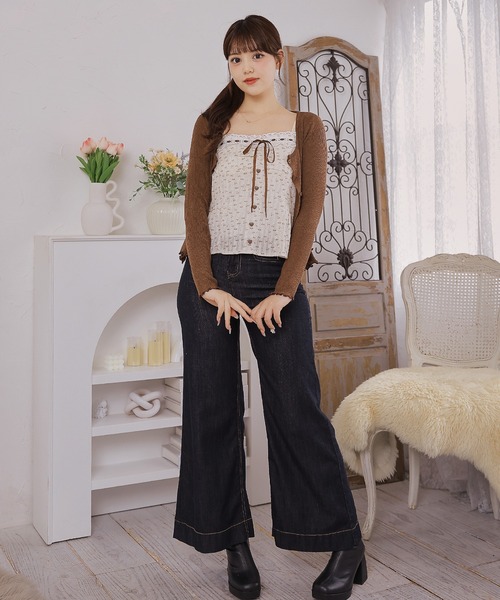 Anely(アネリー)の「【2点セット】ハートボタン小花柄キャミソール×リブカーディガン(その他トップス・レディース・ブラウン/ベージュ/レッド/ブルー・FREE)」の7枚目の写真