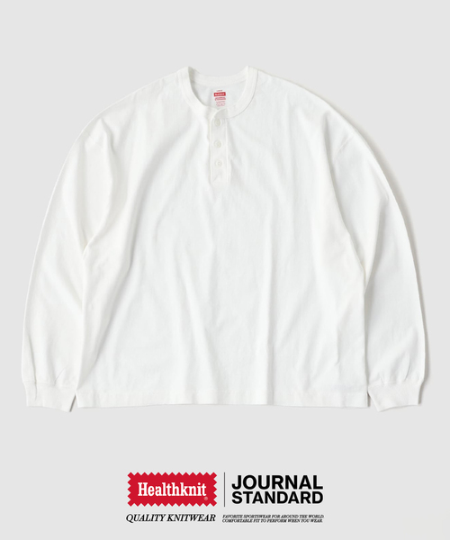 Healthknit(ヘルスニット)の「Healthknit / ヘルスニット 別注 ヘンリーネック L/S Tシャツ(Tシャツ/カットソー・メンズ・ブラック/ホワイト/ブルー系その他/ホワイト×ホワイト・LARGE/MEDIUM)」の2枚目の写真