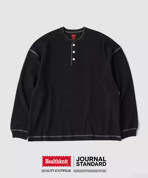 Healthknit(ヘルスニット)の「Healthknit / ヘルスニット 別注 ヘンリーネック L/S Tシャツ(Tシャツ/カットソー・メンズ・ブラック/ホワイト/ブルー系その他/ホワイト×ホワイト・LARGE/MEDIUM)」の1枚目の写真