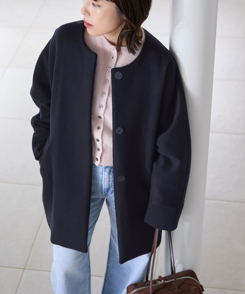 La TOTALITE(ラトータリテ)の「TICCA / ティッカ ノーカラーコート(ノーカラーコート・レディース・ネイビー/ベージュ・FREE)」の19枚目の写真