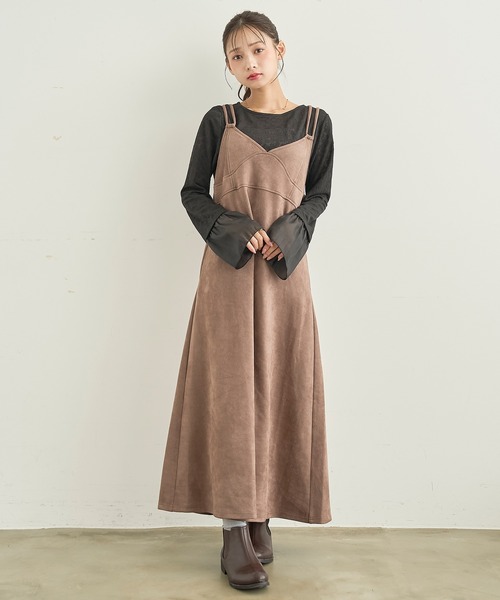 mil(ミル)の「スウェードライク キャミワンピース 【588231】(ワンピース・レディース・ブラウン/ベージュ・XS/S)」の1枚目の写真