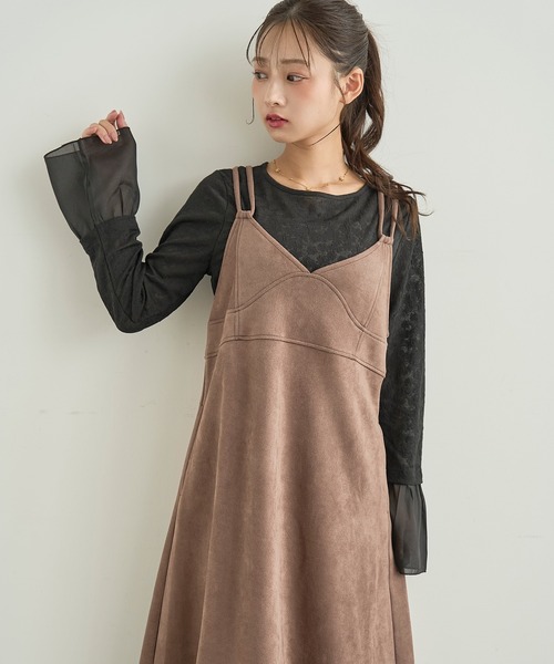 mil(ミル)の「スウェードライク キャミワンピース 【588231】(ワンピース・レディース・ブラウン/ベージュ・XS/S)」の9枚目の写真