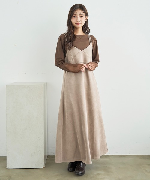 mil(ミル)の「スウェードライク キャミワンピース 【588231】(ワンピース・レディース・ブラウン/ベージュ・XS/S)」の8枚目の写真
