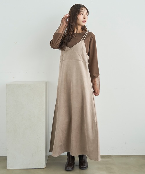 mil(ミル)の「スウェードライク キャミワンピース 【588231】(ワンピース・レディース・ブラウン/ベージュ・XS/S)」の3枚目の写真