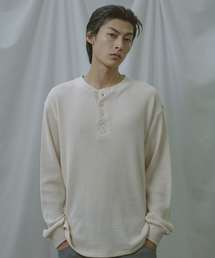 [COLLECTION LINE] ウォッシュドコットンワッフルヘンリーネックTシャツ アイボリー
