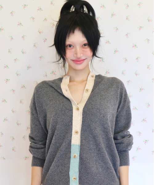 KIKOZY(キコジ)の「ヴィンテージトーンミックスカーディガン_Chacoal(カーディガン/ボレロ・レディース・その他・FREE)」の1枚目の写真