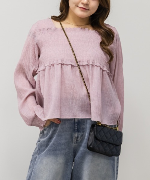CLETTE(クレット)の「シャーリングペプラムブラウス(シャツ/ブラウス・レディース・ボルドー/ピンク/ブラック・3L/LL/4L)」の3枚目の写真
