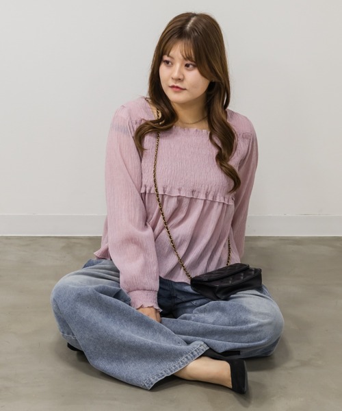 CLETTE(クレット)の「シャーリングペプラムブラウス(シャツ/ブラウス・レディース・ボルドー/ピンク/ブラック・3L/LL/4L)」の9枚目の写真