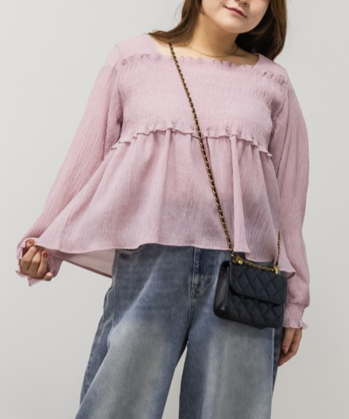 CLETTE(クレット)の「シャーリングペプラムブラウス(シャツ/ブラウス・レディース・ボルドー/ピンク/ブラック・3L/LL/4L)」の7枚目の写真
