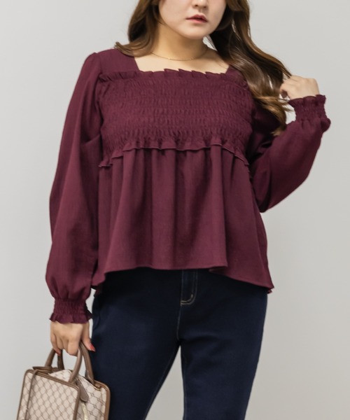 CLETTE(クレット)の「シャーリングペプラムブラウス(シャツ/ブラウス・レディース・ボルドー/ピンク/ブラック・3L/LL/4L)」の10枚目の写真