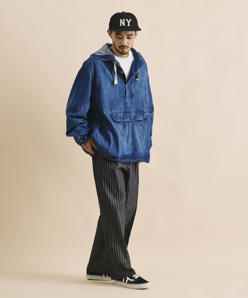 FREAK'S STORE(フリークスストア)の「ワイドストレートシルエット 1タック ストライプ スラックス(スラックス・メンズ・ネイビー/ブラック・LARGE/MEDIUM/SMALL)」の18枚目の写真