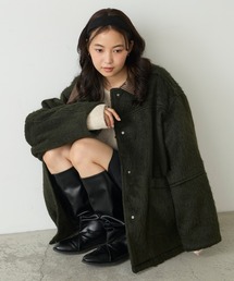 【forksy.】異素材MIX 配色カラー シャギーミドルコート