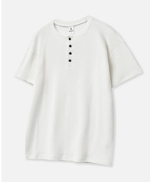 ベーシックヘンリーネックワッフル半袖Tシャツ_アイボリー
