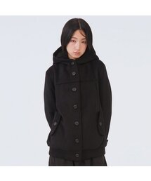 ピンタックファーフーディーコート、ブラック
