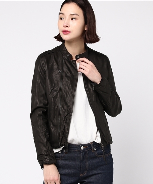 Uncut Bound（アンカットバウンド）の「Uncut Bound(アンカットバウンド)  ﾗﾑﾚｻﾞｰﾗｲﾀﾞｰｽｼﾞｬｹｯﾄ（ライダースジャケット・レディース・ブラック/ベージュ・1/2）」の11枚目の写真