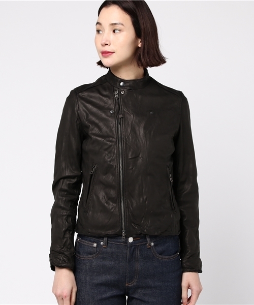 Uncut Bound（アンカットバウンド）の「Uncut Bound(アンカットバウンド)  ﾗﾑﾚｻﾞｰﾗｲﾀﾞｰｽｼﾞｬｹｯﾄ（ライダースジャケット・レディース・ブラック/ベージュ・1/2）」の3枚目の写真