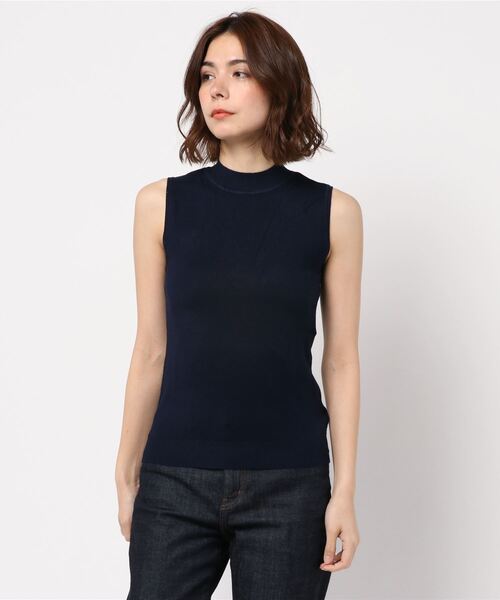 KOBE LETTUCE（コウベレタス）の「ノースリーブハイネックサマーニットトップス（ニット/セーター・レディース・ホワイト×ネイビー/ベージュ/ラベンダー/ピンク/ホワイト×ブラック/ブラック/サックスブルー/オフホワイト/ブルー/イエロー/ブラウン/ボルドー/カーキ/レッド/グリーン/ネイビー/グレー系・FREE/S/M）」の11枚目の写真