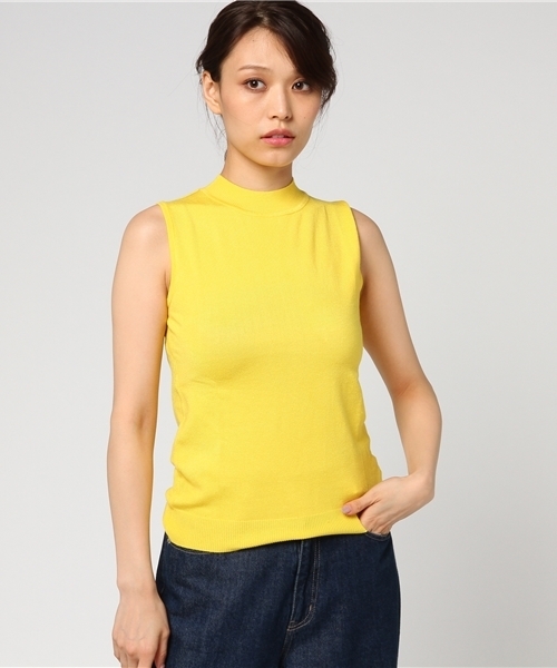 KOBE LETTUCE（コウベレタス）の「ノースリーブハイネックサマーニットトップス（ニット/セーター・レディース・ホワイト×ネイビー/ベージュ/ラベンダー/ピンク/ホワイト×ブラック/ブラック/サックスブルー/オフホワイト/ブルー/イエロー/ブラウン/ボルドー/カーキ/レッド/グリーン/ネイビー/グレー系・FREE/S/M）」の15枚目の写真