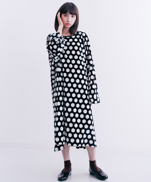 MERLOT（メルロー）の「ドット柄ワンピース1271（ワンピース・レディース・ブラック/ベージュ・FREE）」の6枚目の写真